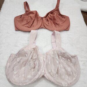 Bundle - Wacoal/Chantelle Bras Size 38H Underwire Color Pink/Brown Plus Size